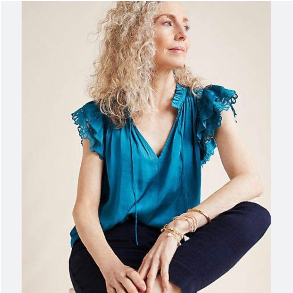 Antropologie Satin turquoise blouse brand new